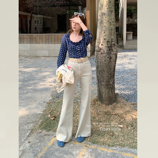 DIMO四面弹直筒微喇牛仔裤女2026新款版型超好看的卡其色裤子8662