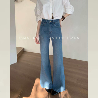鱼骨边设计喇叭裤女高腰显瘦裤子
