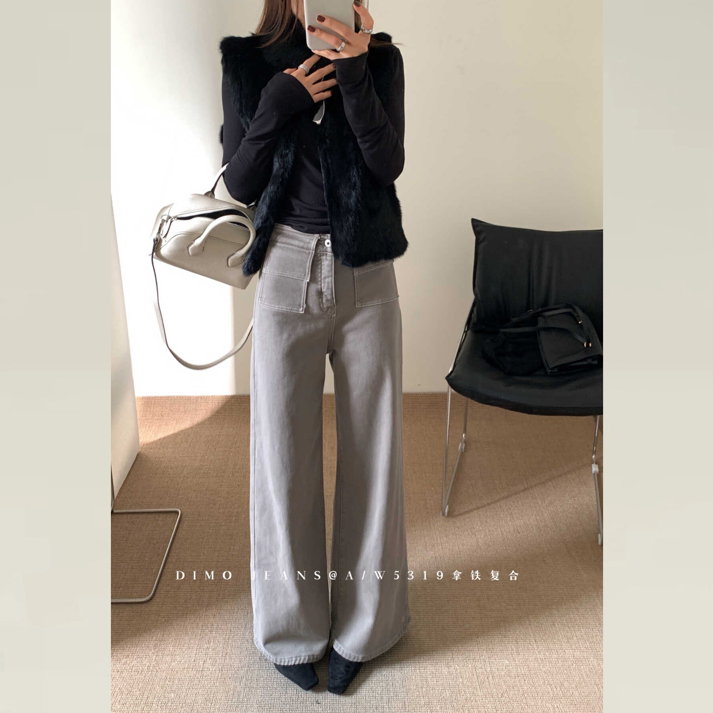 版型超好看的加绒牛仔微喇裤新款
