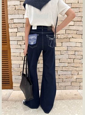 IEZ普洗蓝微喇牛仔裙女后兜刺绣高腰显瘦版型超好看的筒喇裤92175