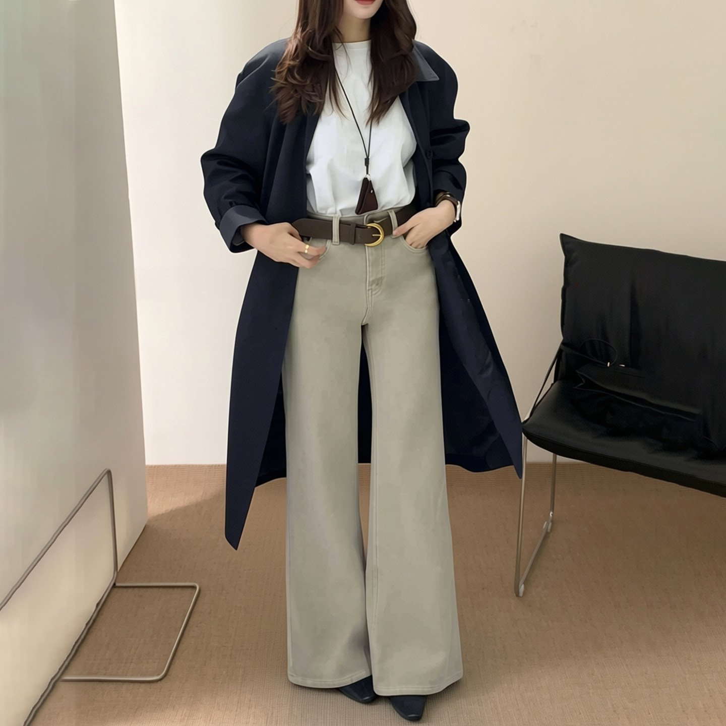 ISMX奶茶色加绒牛仔裤女2025新款冬季加绒裤子女款不贴腿微喇叭裤