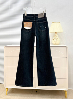 ISMX黑色加绒牛仔裤阔腿宽松裤子女款版超好看的直筒不贴腿微喇裤