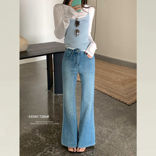 版型超好看的烫钻满天星牛仔裤女