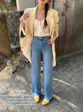 TOP欧制浅蓝色窄版直筒牛仔裤2026早春新款巨好看百搭的裤子3103