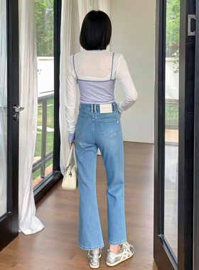 ISMX小个子直筒牛仔裤新款女四面弹九分裤版型超好看的裤子17511