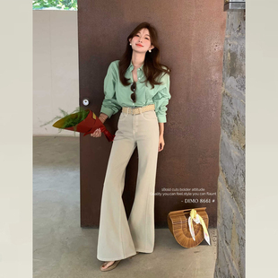 卡其色喇叭裤 DIMO早春新款 型超好看 高腰显瘦版 8661 奶茶色牛仔裤