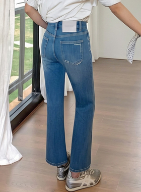 ISMX小个子蓝色牛仔裤女修身显瘦2026早春新款版型超好看的微喇裤