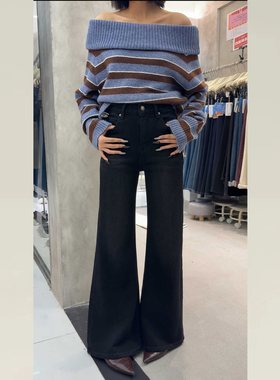 IEZ黑色加绒牛仔裤女款微喇裤版型超好看的裤子直筒不贴腿喇叭裤