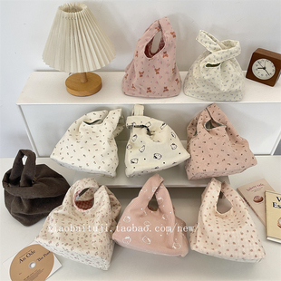 小白兔几灯芯绒小碎花逛街零食手腕包饭盒袋杂物手提袋整理手拎包