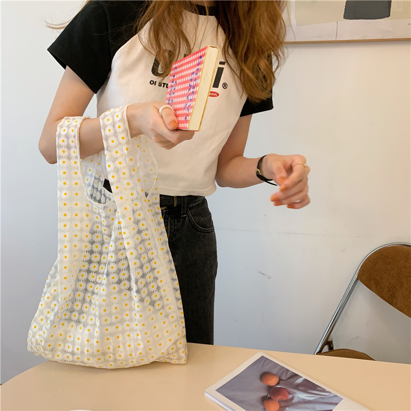 小白兔几 日系雏菊仙女包清新花朵欧根纱可爱购物袋学生手拎袋