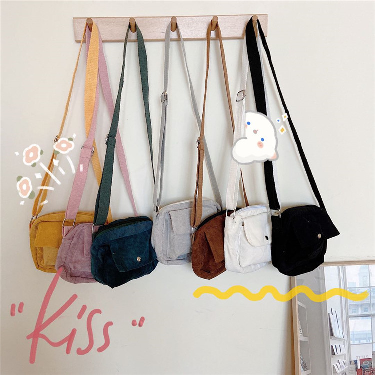 小白兔几 日系灯芯绒小腰包韩版ulzzang单肩ins简约休闲学生包包