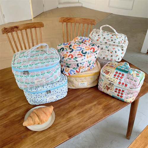 小白兔几  清新可爱化妆包田园风棉布大容量手提收纳盒箱洗漱袋女