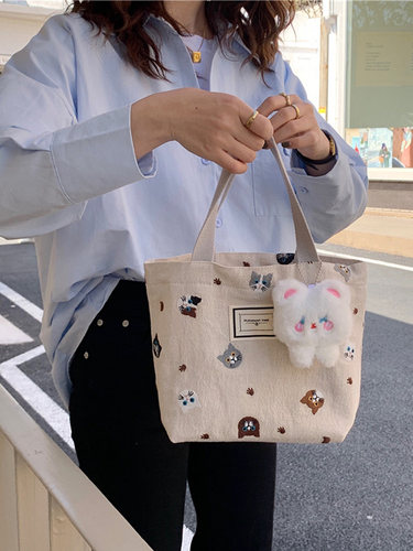 小清新刺绣猫咪便当包可爱手拎包