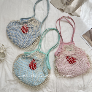 小白兔几 夏季海边游玩网兜式简约编织女包时尚单肩包逛街渔网包