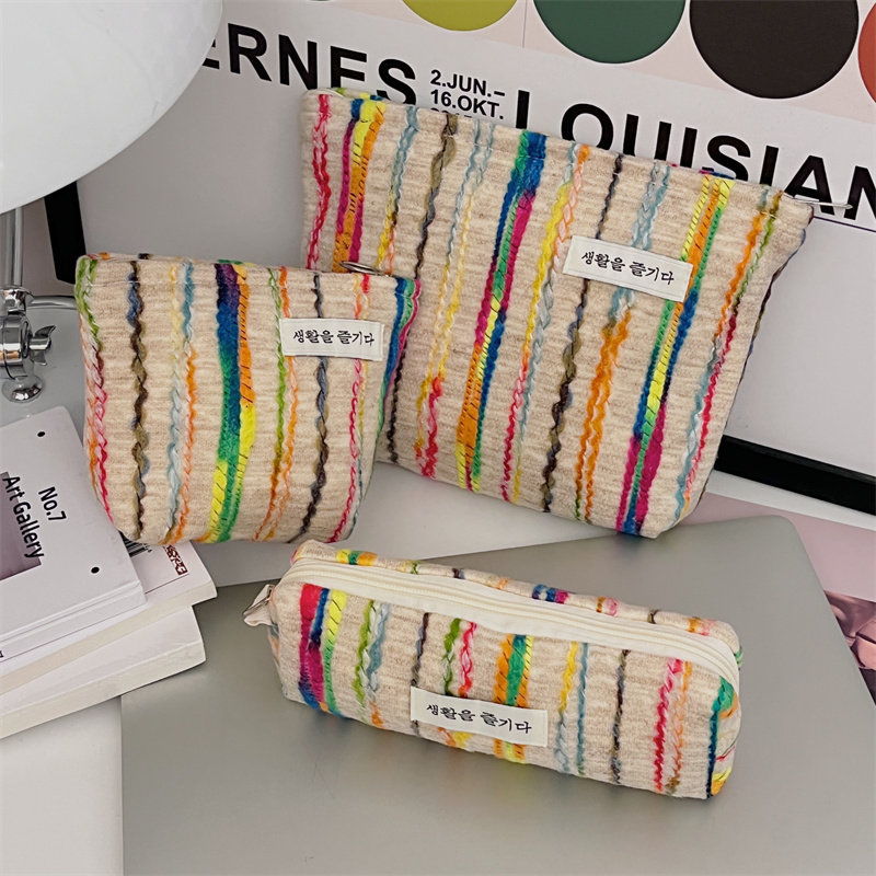 小白兔几 ins风彩虹条纹毛呢收纳包复古简约随身小包包化妆零钱包,箱包皮具/热销女包/男包,手拿包,淘宝优惠券,粉丝福利购,淘宝优惠卷