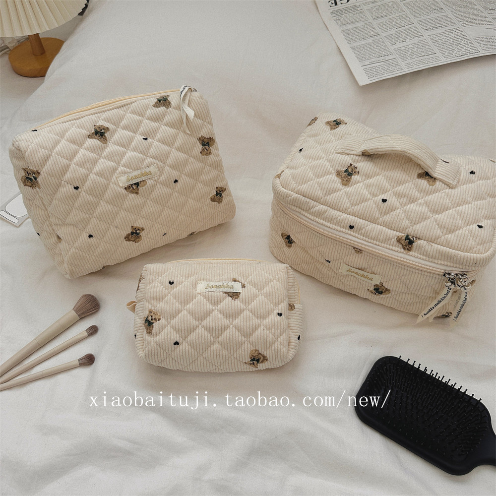 小白兔几 复古小熊收纳三件套柔软大容量笔袋便携旅行化妆收纳包,收纳整理,化妆包,淘宝优惠券,粉丝福利购,淘宝优惠卷