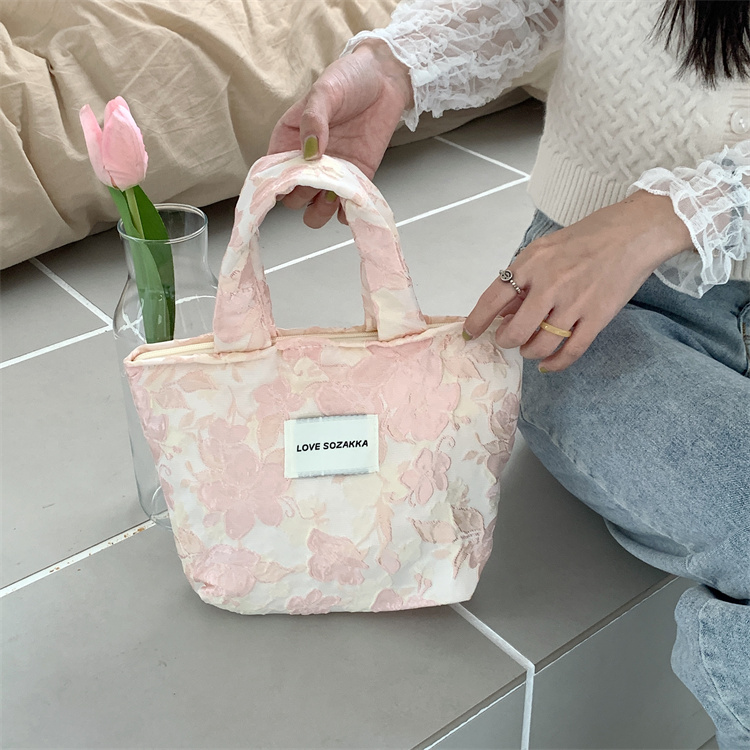 小白兔几法式色织提花手提包便携便当包女上班杂物手拎包饭盒袋-封面