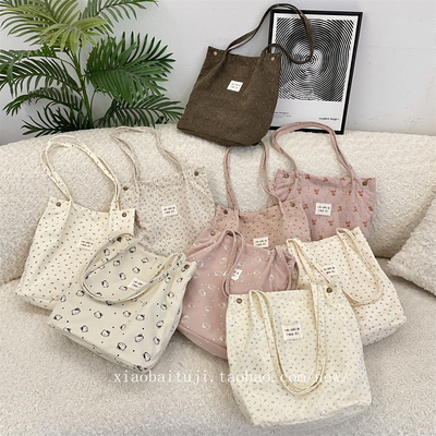 小白兔几 灯芯绒小碎花帆布包2025磁扣单肩包通勤包大容量帆布包