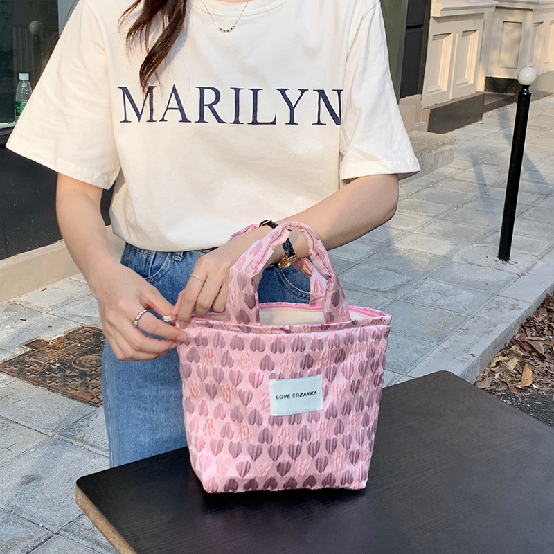 新款手提便当包浮雕提花帆布袋女