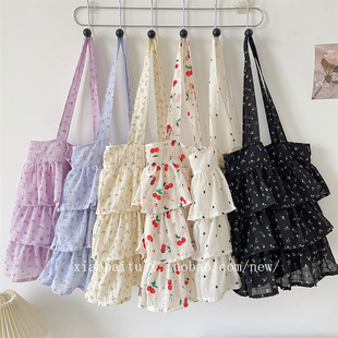 小白兔几 清新甜美单肩包女2025夏季新款单肩包漂亮碎裙边帆布包