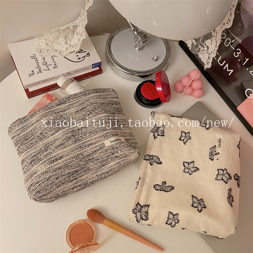 黑白纹理蝴蝶大容量化妆包收纳袋