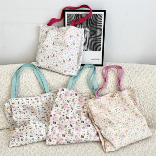 小白兔几 可爱小猫帆布包大容量双层上班通勤包学生女夏日手提包