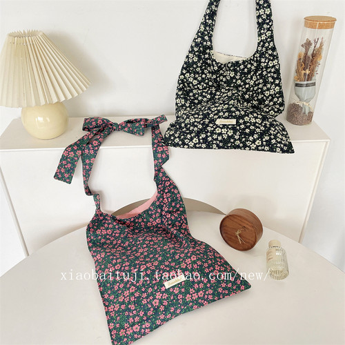 小白兔几 新款清新碎花帆布包女出街百搭腋下包单肩包大容量女包