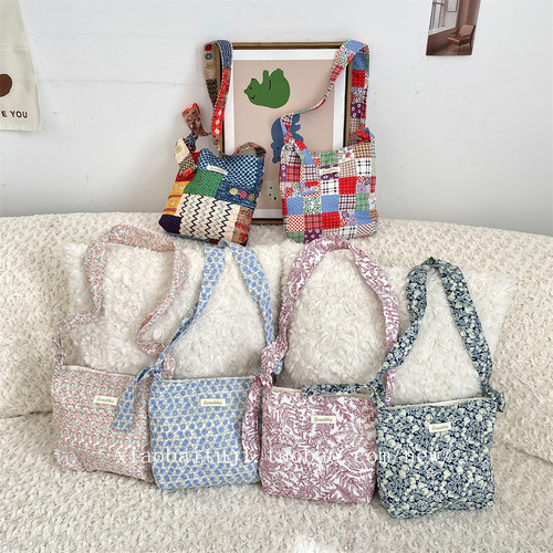 小白兔几 2025碎花帆布包单肩斜挎包通勤水桶袋民族风图案腋下包