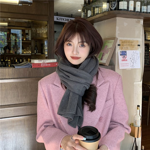 小白兔几 围巾披肩两用男女情侣秋冬纯色保暖围脖 灰色仿羊绒长款