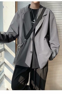 港风免烫西服外套男女韩版宽松ins春季帅气休闲小西装男K34-P55图片