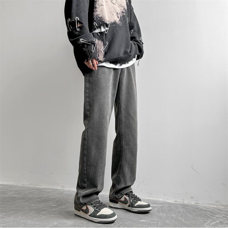 秋冬季百搭直筒牛仔裤男女韩版黑灰色休闲裤NK207/P40,男装牛仔裤,电商D202-1