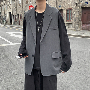 纯色简约马甲背心流行男宽松西装领百搭潮流港风时尚X116/P45图片