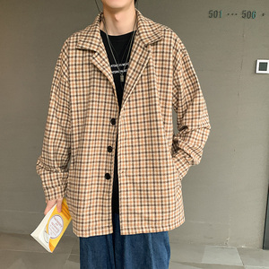 港风秋季格子毛呢大衣 韩版潮流帅气文艺夹克外套男 JK208/P65图片