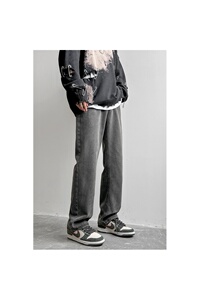 秋冬季百搭直筒牛仔裤男女韩版黑灰色休闲裤NK207/P40