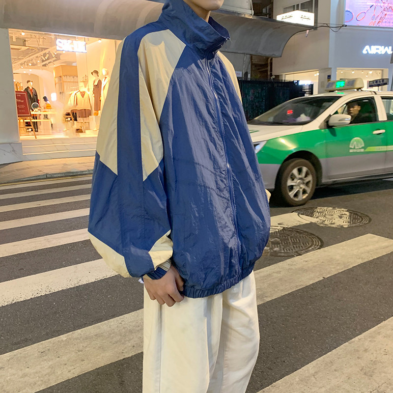 春季新款港风宽松双层拼接夹克男休闲学院风韩版上衣 JK101 P55图片