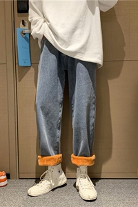 新款秋冬加绒加厚港风百搭直筒宽松牛仔裤潮男 K824-P40 加绒50图片