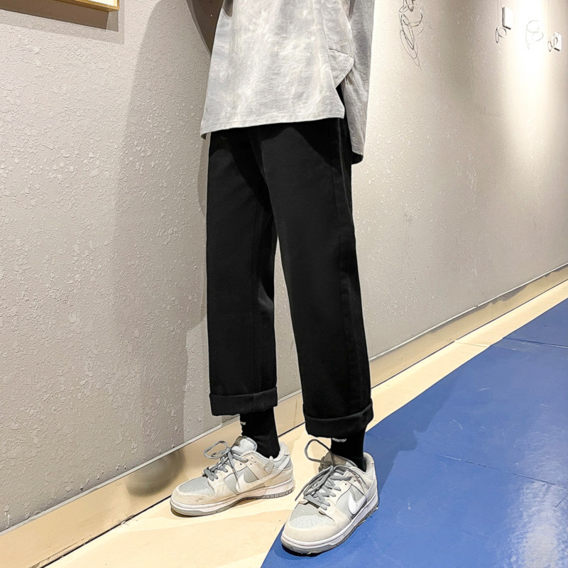 春季牛仔裤男女港风休闲百搭中性韩版直筒小脚九分裤K650/P40图片