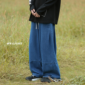 港風潮流寬松簡單百搭牛仔褲男 日系闊腿休閑褲NK451/P45圖片