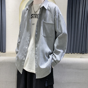 春季新款港风休闲宽松内搭衬衣外穿条纹百搭长袖衬衫男CS23/P45