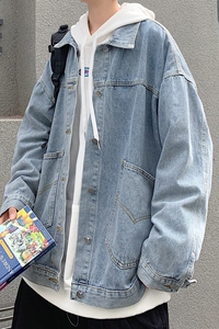 牛仔外套男韩版宽松潮流复古夹克男ins港风中性外套上衣 W97/P55图片