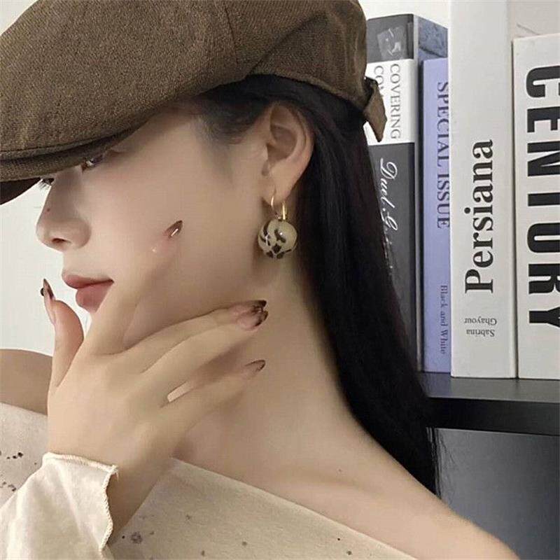 初秋新品美拉德豹纹球球耳扣时尚设计925银针耳环女气质轻奢耳饰