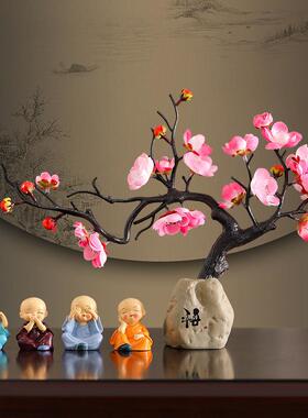 新中式腊梅四不和尚客厅玄关酒柜博古架装饰品创意办公室桌面摆件