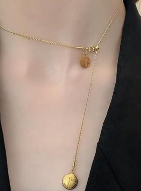 钛钢不掉色福喜吊坠项链女中国风网红轻奢高级感抽拉式颈链锁骨链