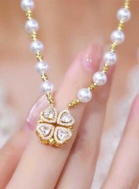 时尚两戴款爱心磁吸扣珍珠项链女轻奢气质高级感锁骨链防过敏颈链