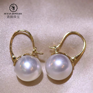 素颜珠宝大澳白南洋金珠海水珍珠耳钉耳扣耳环18K金董卿同款简约