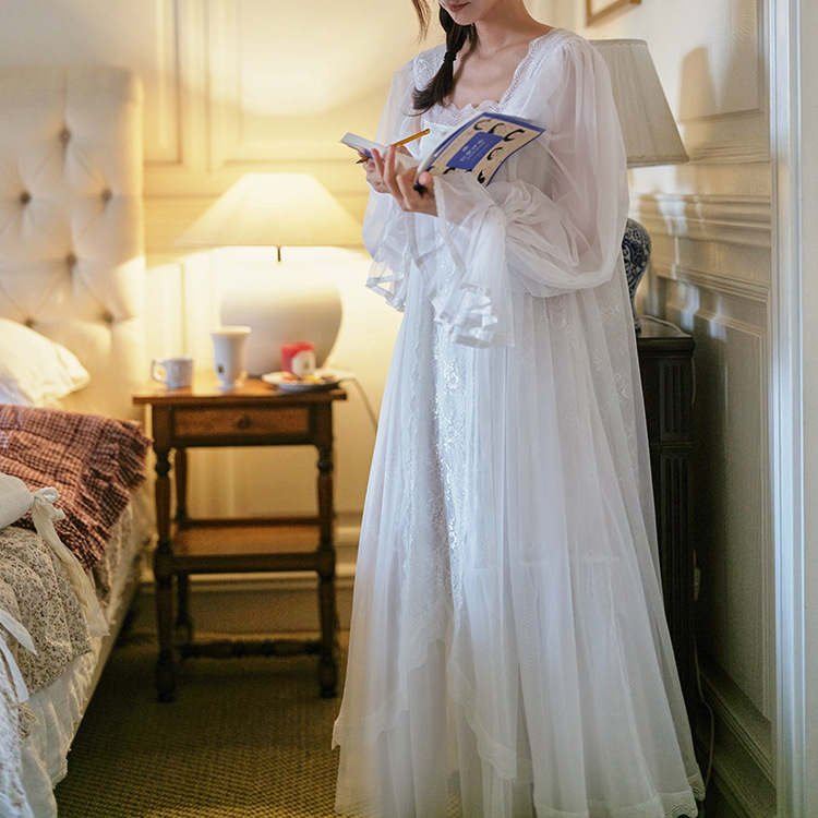 欧洲古典法式宫廷蕾丝花边睡裙春