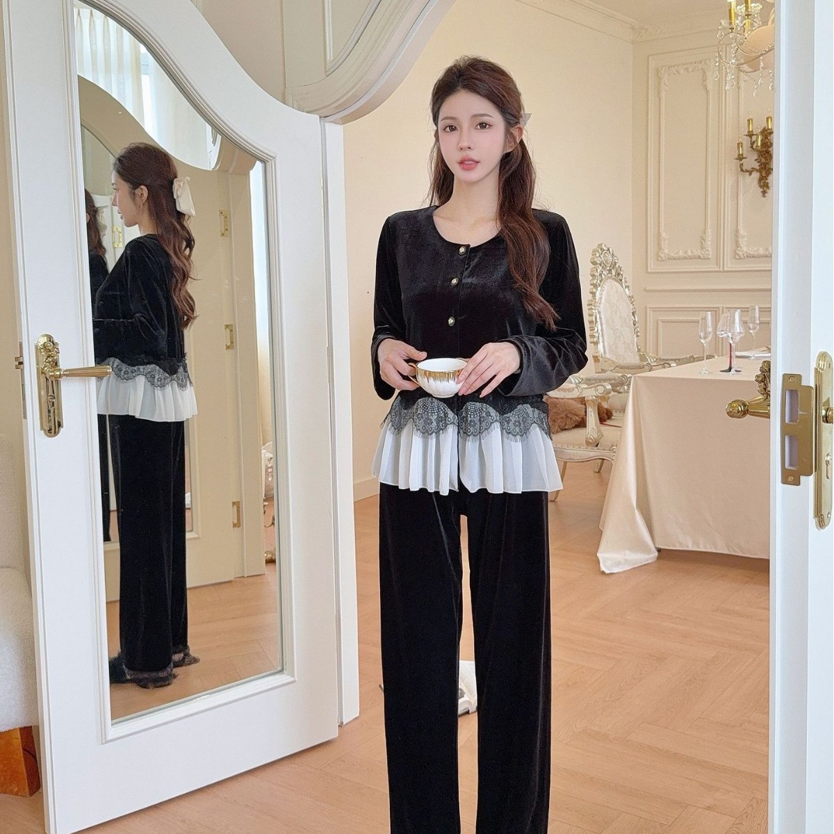 法式宫廷睡衣女2025冬金丝绒套装