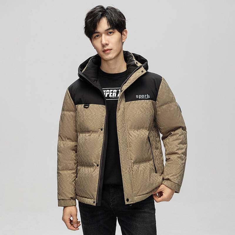 官方品牌男士羽绒服2025秋冬季新款满印提花时尚拼接保暖立领加厚