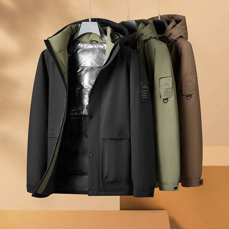 官方品牌2025年冬季新款男士加肥加大码中长款时尚休闲立领连帽工