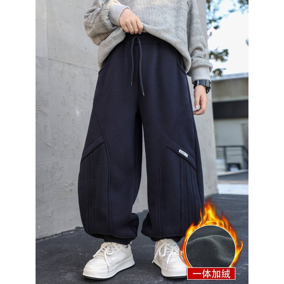 官方品牌男童加绒加厚运动裤2025冬款新款中大童时尚洋气宽松休闲